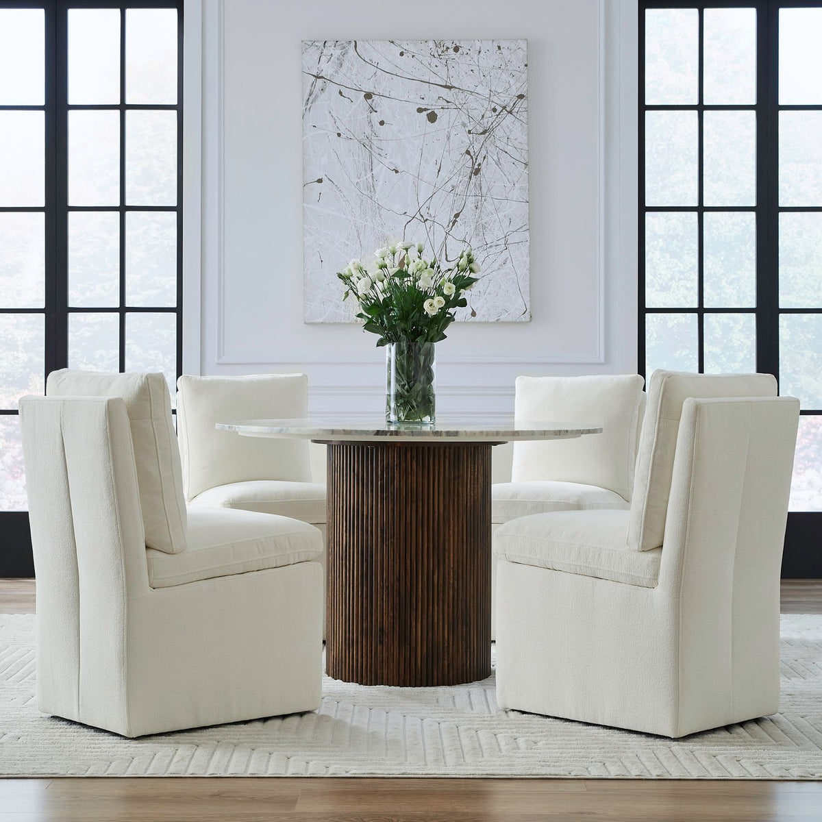 Plush Accent Dining Chair w/ Casters - Ivory