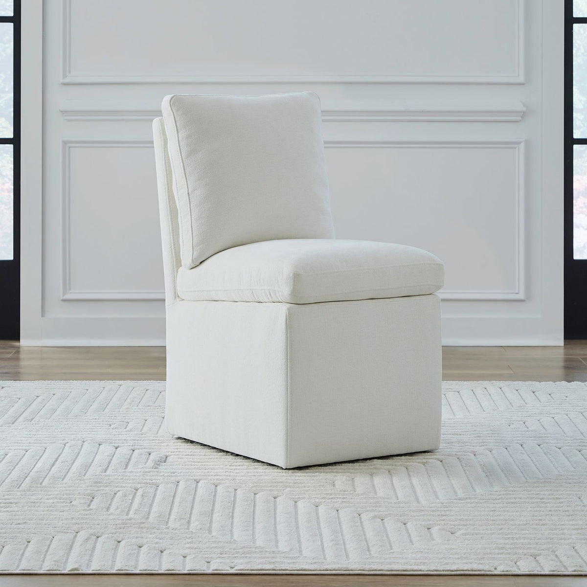 Plush Accent Dining Chair w/ Casters - Ivory