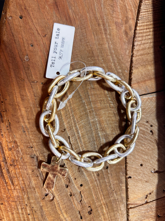 Two Tone Cross Link Bracelet - Mkt